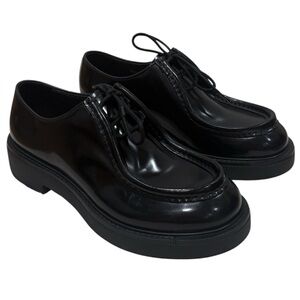 Prada Men's Diapason Opaque Brushed Leather Derby Shoes Black Sz 9 Chunky LaceUp